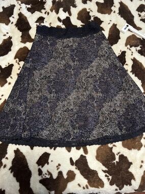 CAbi Black Lace A-Line Skirt with Subtle Tan Underdress
